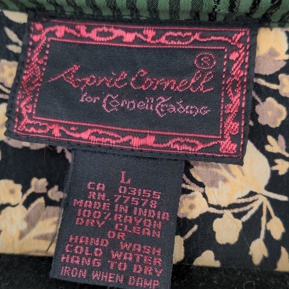 April Cornell 2 Piece Shirt Size Large Skirt Size Medium Black Floral‎ Set - Picture 5 of 15